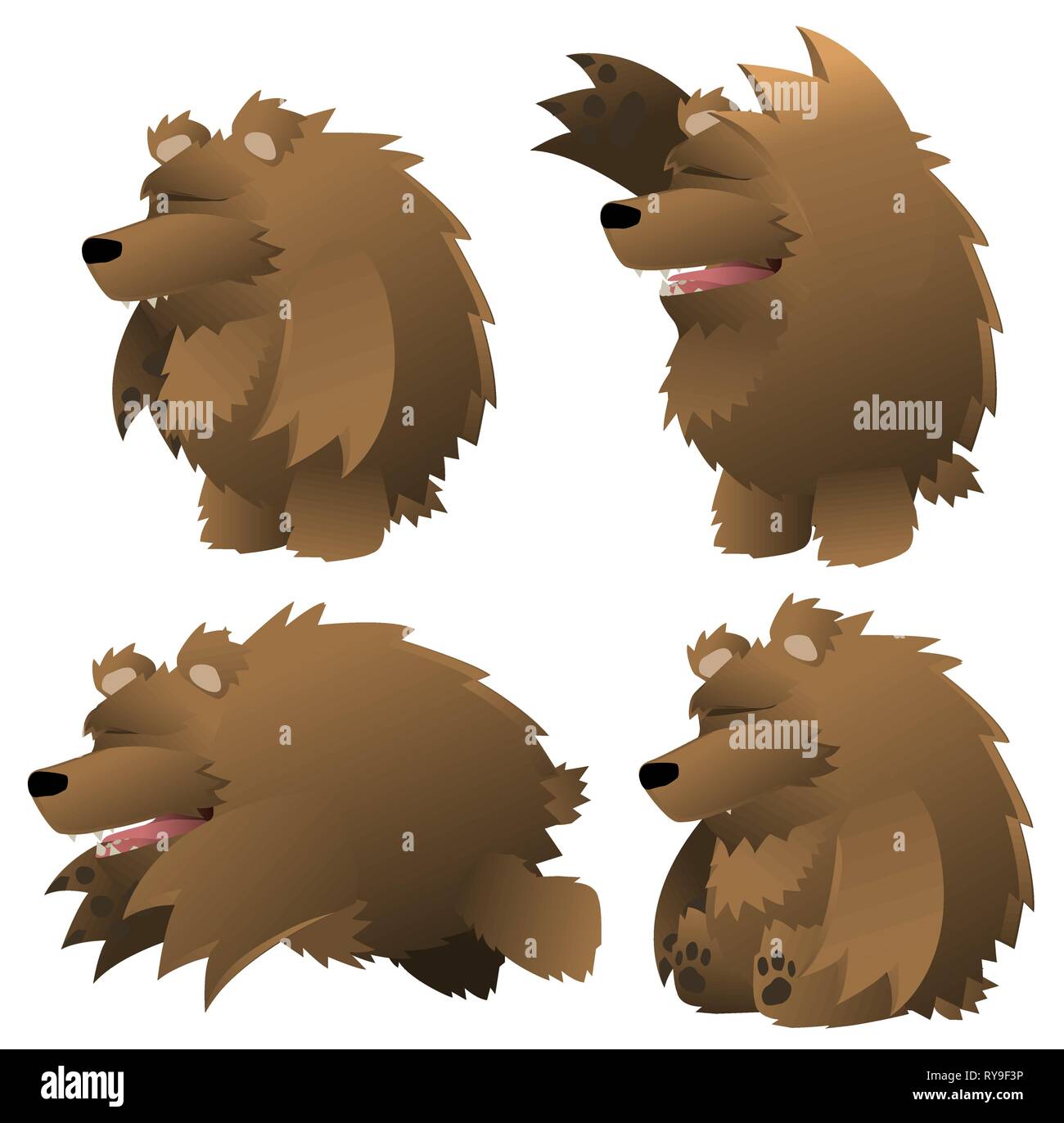 Bear big angry cartoon design element set, isolated vector, horizontal Stock Vector