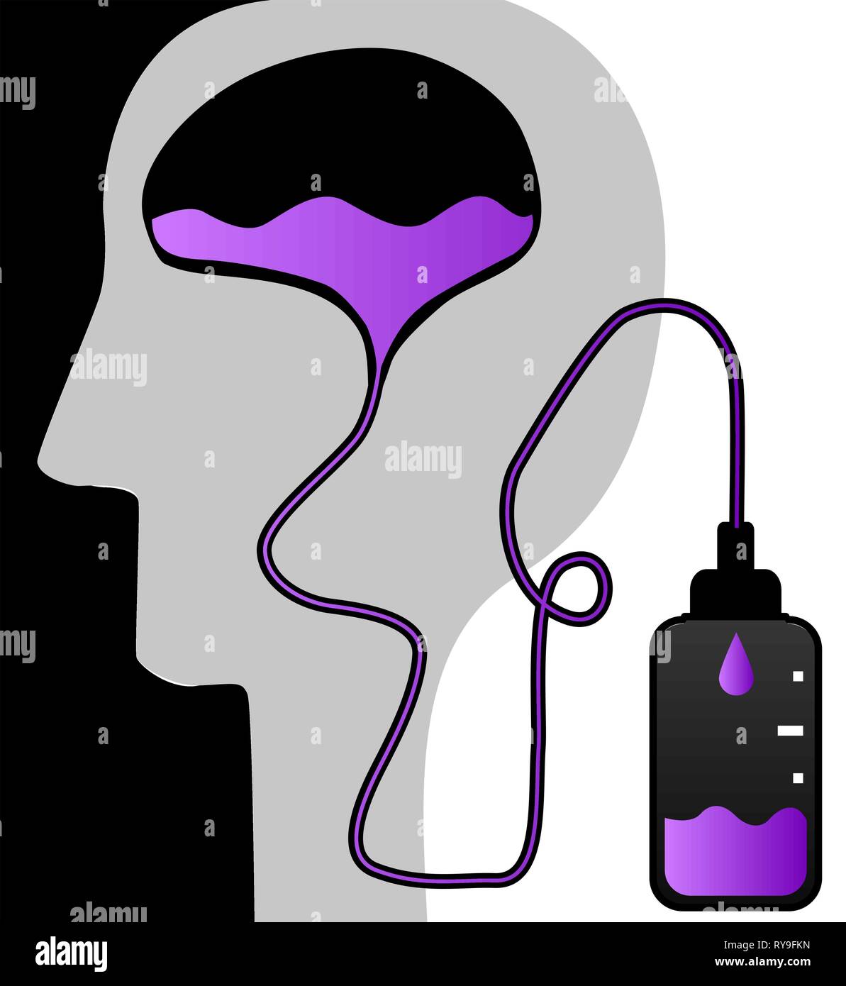 Brain siphon head symbolic, vector illustration color cartoon, vertical Stock Vector