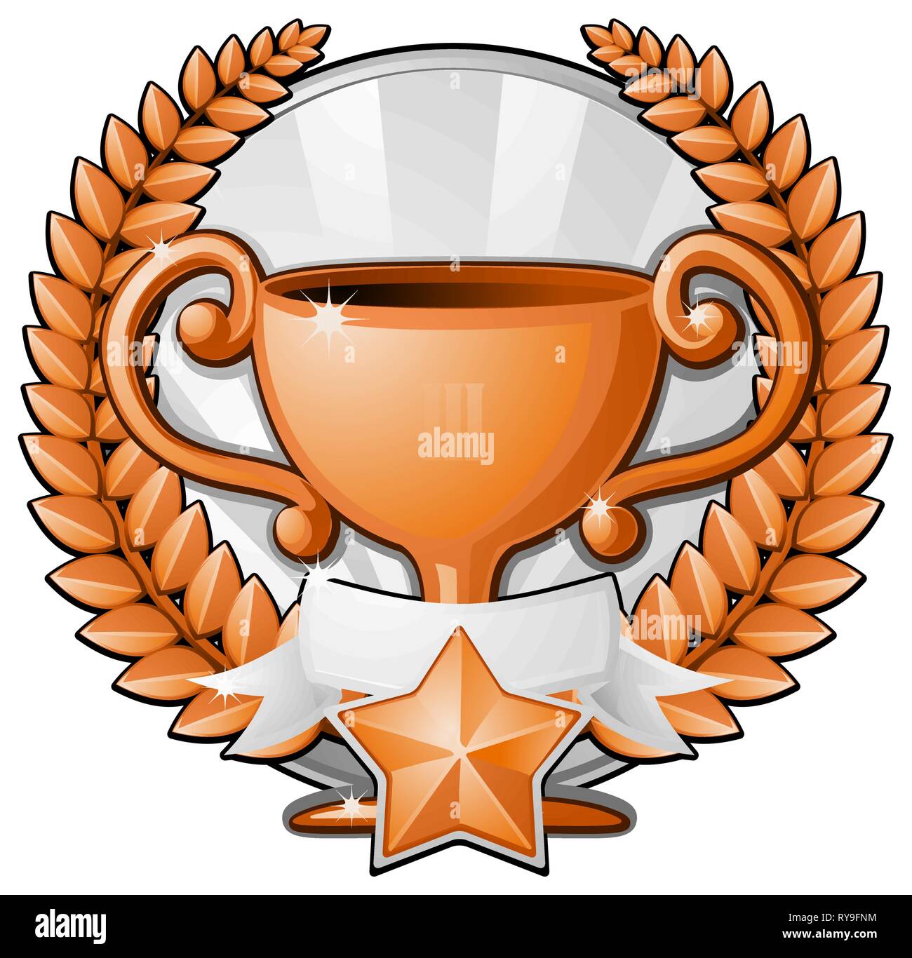 Award emblem trophy, third place bronze cup, color vector illustration