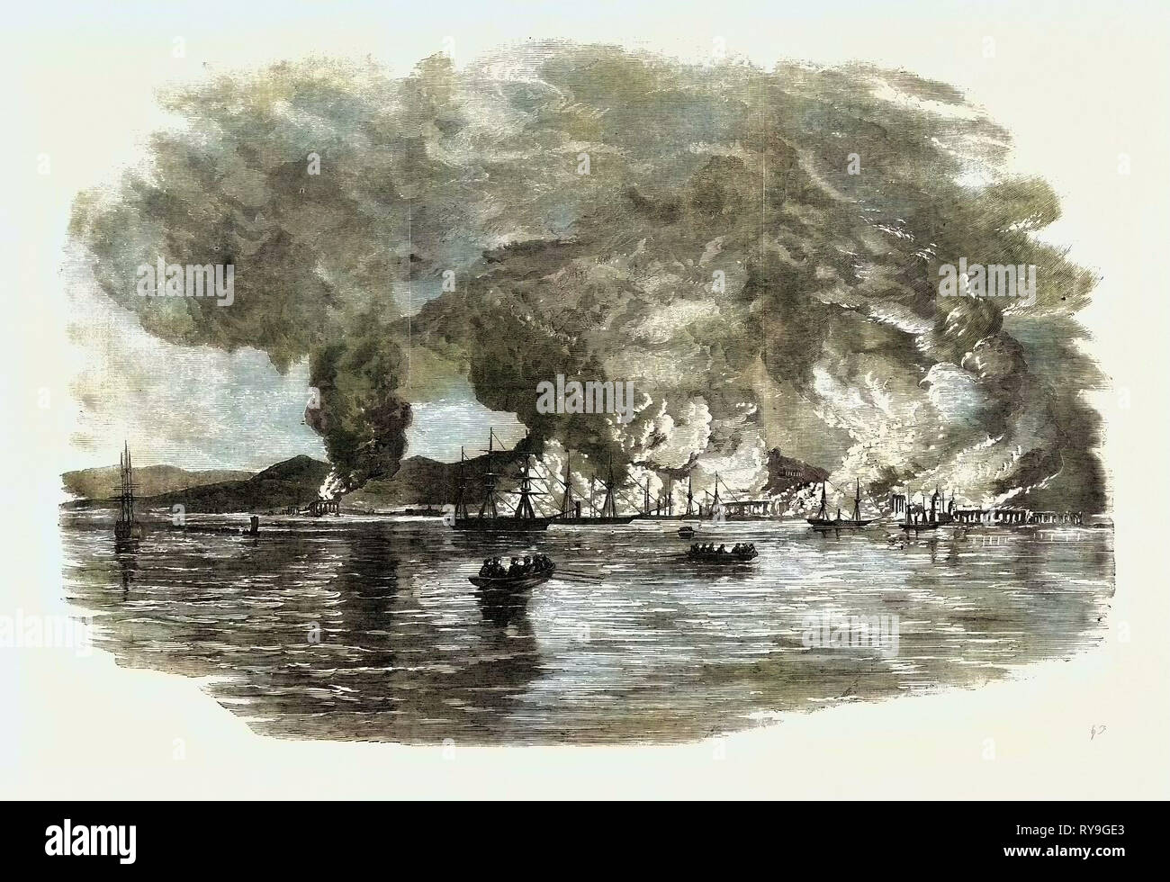 The Burning of Kertch, Sketched from the Deck of the Transport 'Trent Stock Photo