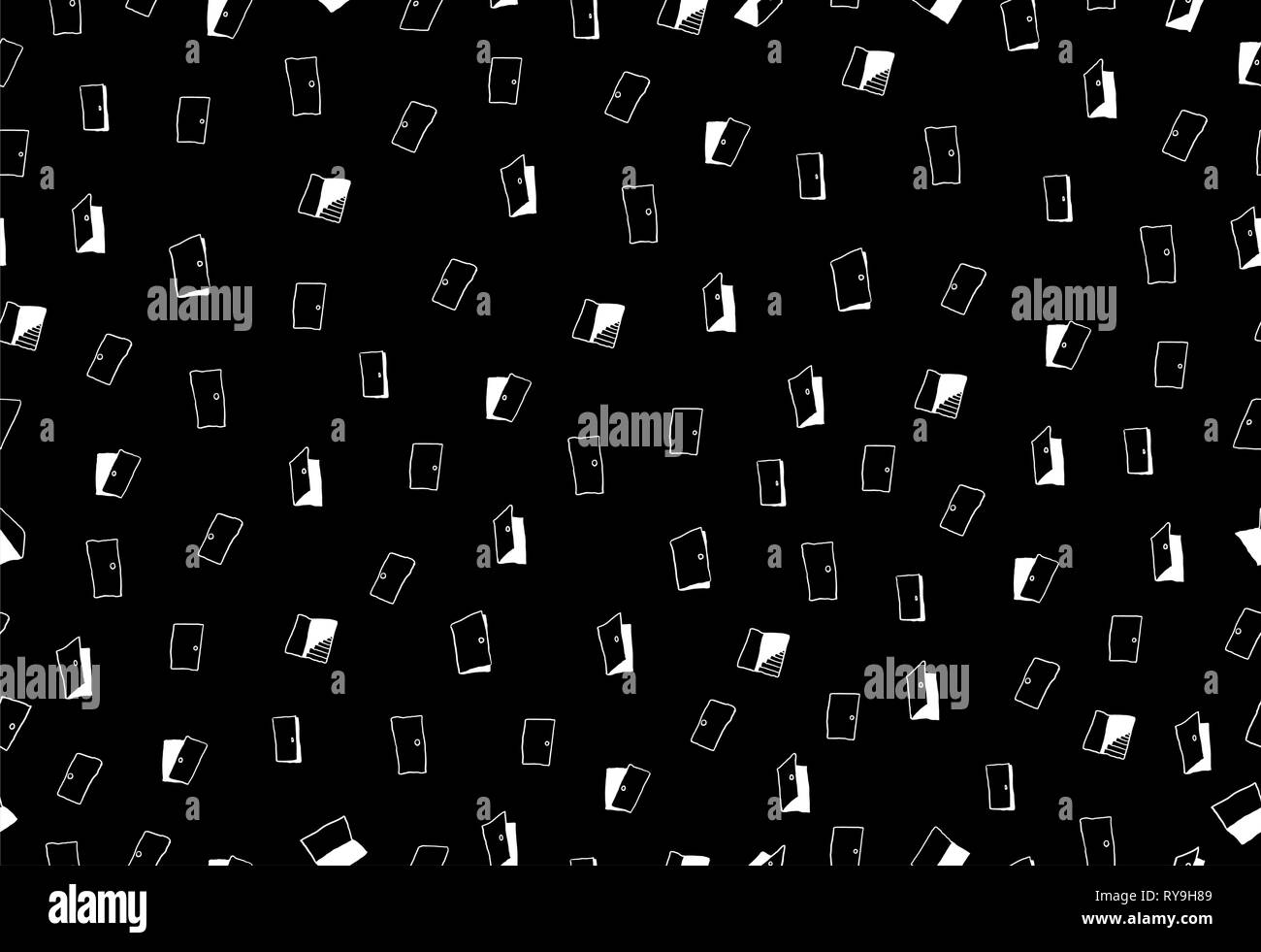 Doors many drawing, seamless texture pattern, vector illustration black