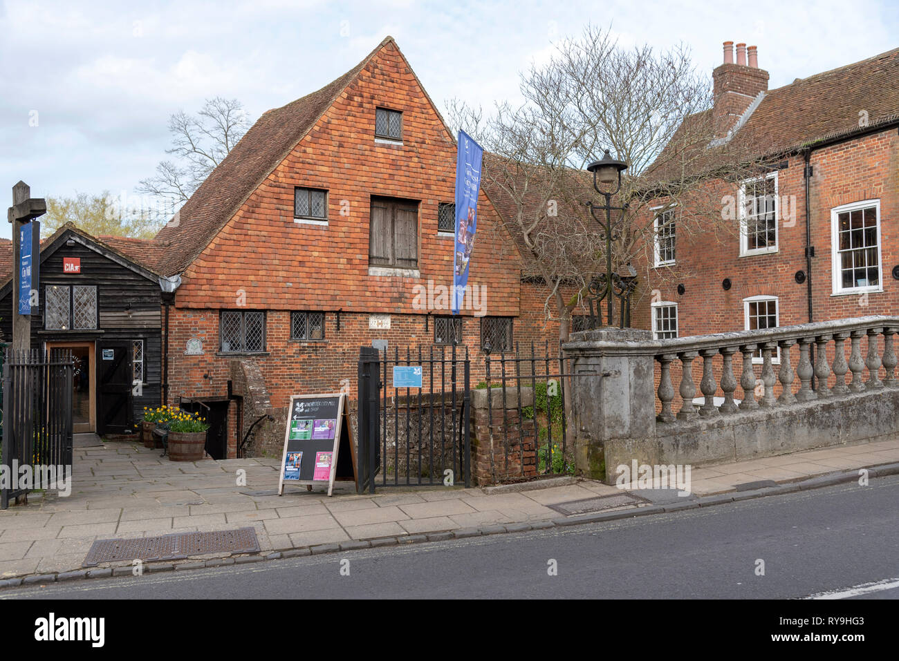 Winchester, Hampshire, England, UK. March 2019.  Winchester City Mill a restored water mill on the River Itchen in the city centre. Stock Photo