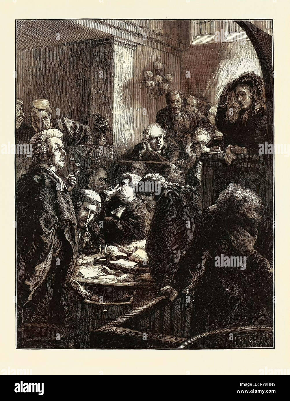 Image Accompanying 'The Law and the Lady: A Novel', Chapter XVIII, Third Question, What Was His Motive? 'The witnesses for the defence were now to be heard, and first and foremost among them appeared the prisoner's mother. She looked at her son as she lifted her veil to take the oath. He burst into tears Stock Photo