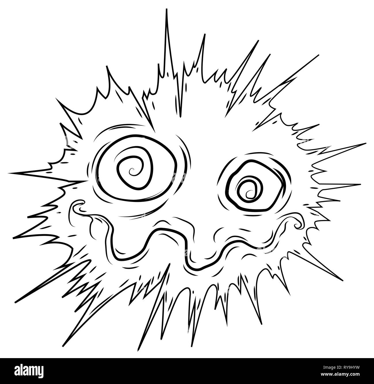 Freaked out face expression surreal exploding cartoon line drawing, vector, horizontal, over white Stock Vector