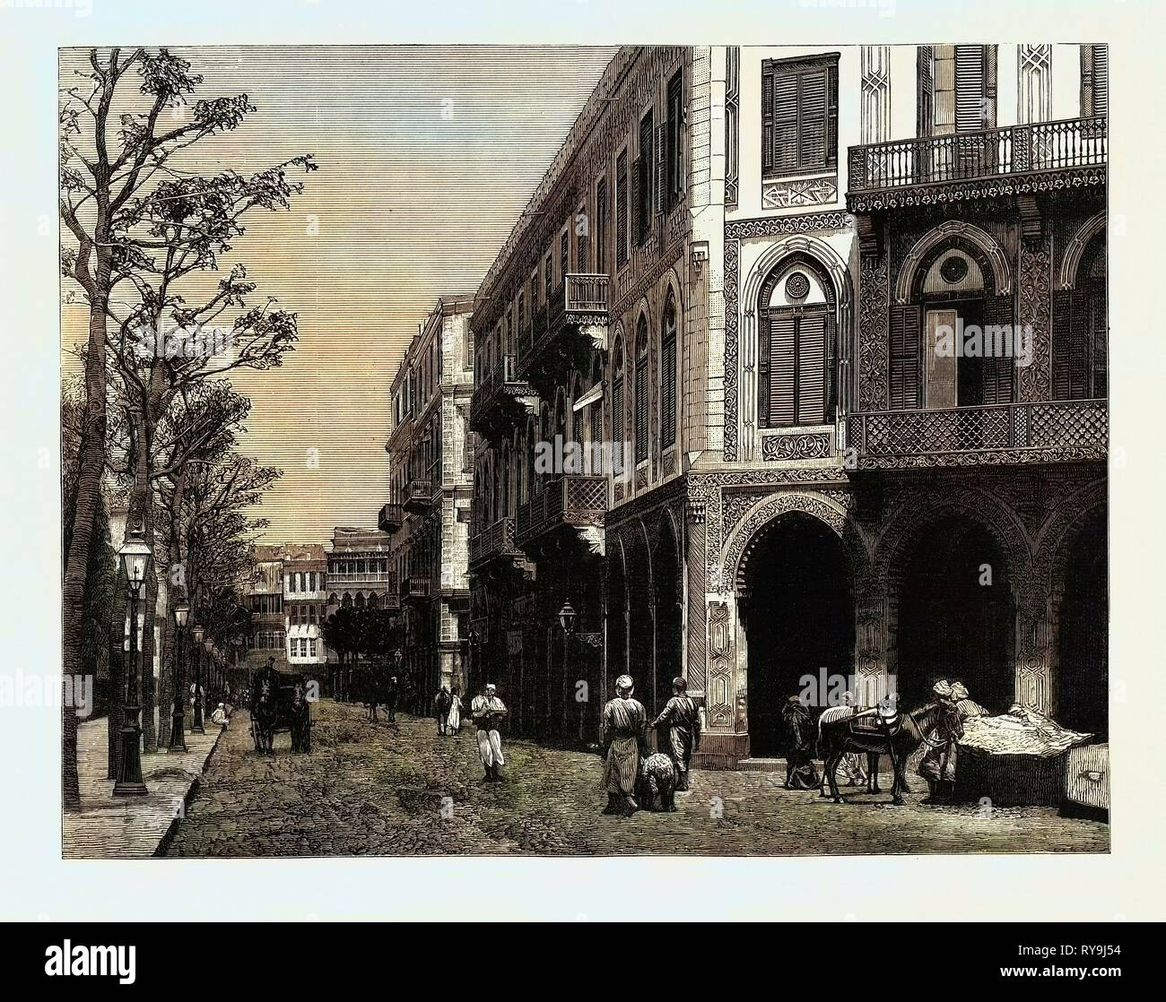 The British Occupation of Cairo: Rue De L'Hotel Shepheard, Egypt Stock Photo