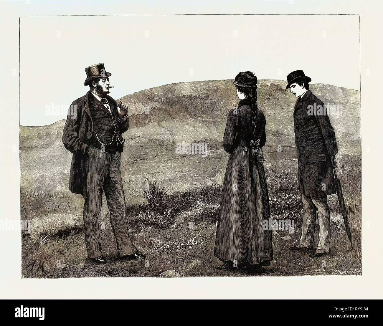 Kit, a Memory, As They Drew Near to the Hut a Man in Broadcloth Emerged from It, Smoking a Cigar Stock Photo