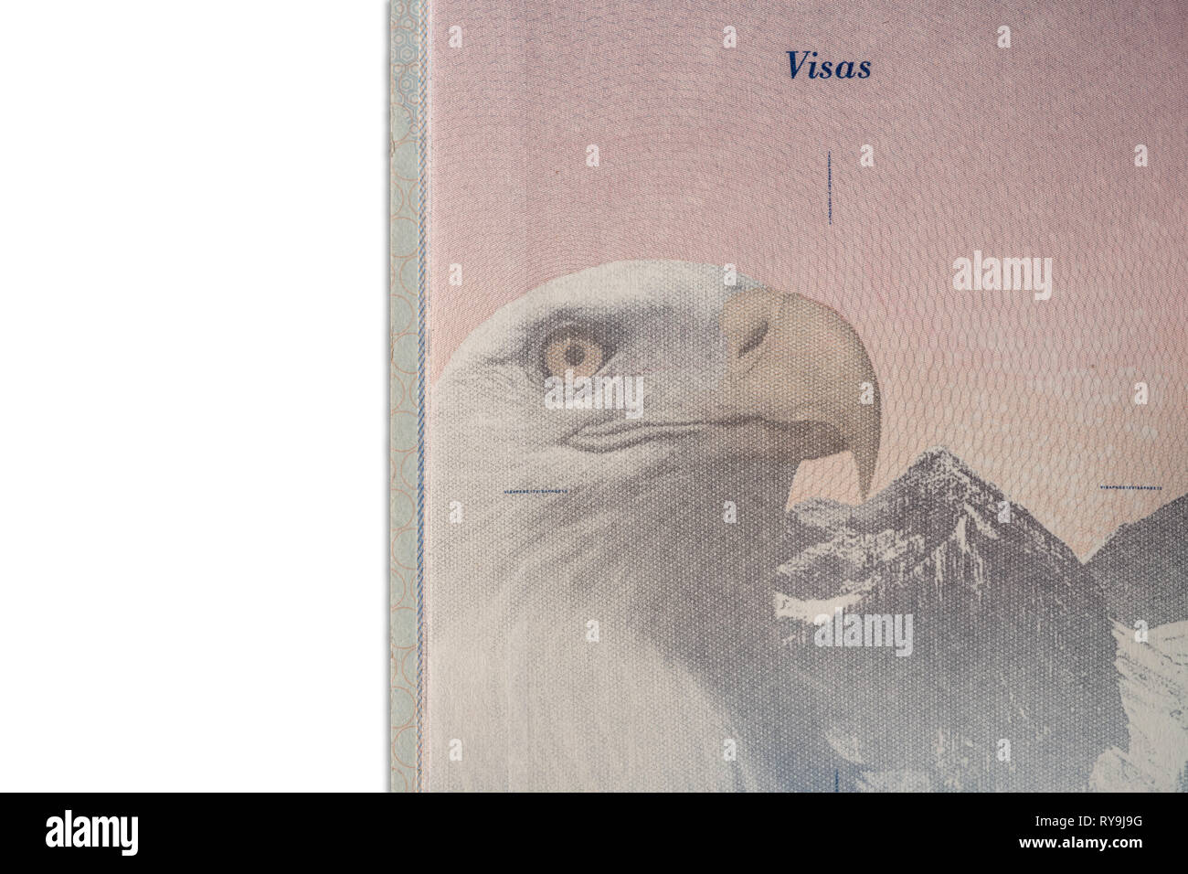 US Passport on visa page as concept for ETIAS check in EU Stock Photo