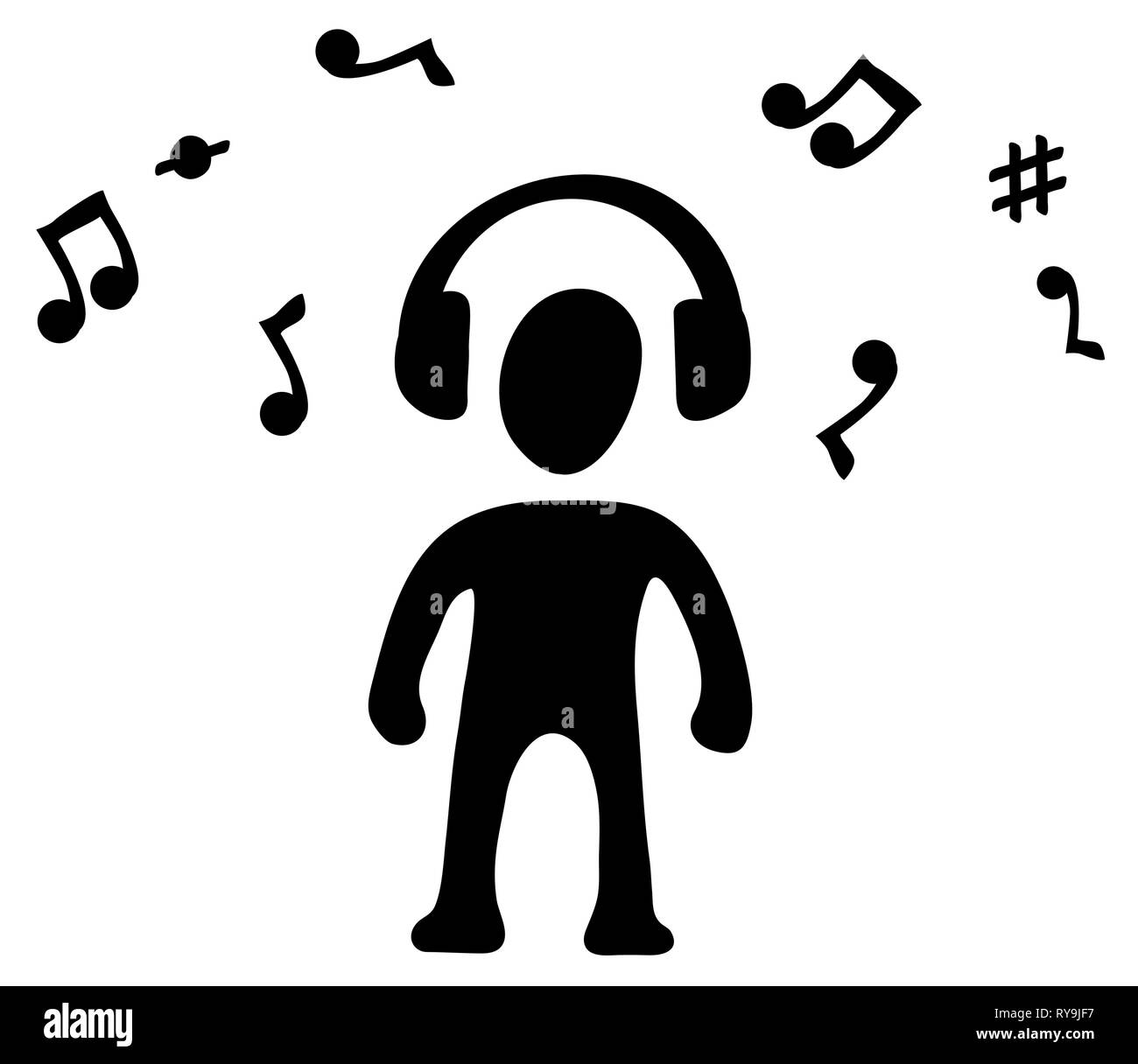 Headphones music listening figure stencil black, vector illustration,  horizontal, over white, isolated Stock Vector Image & Art - Alamy
