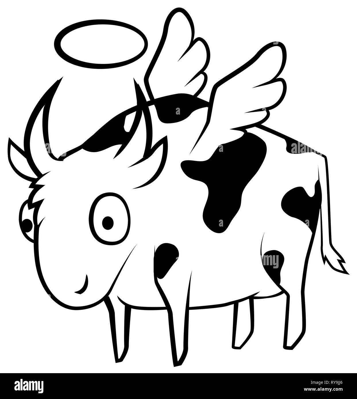 Holy cow cartoon line drawing, vector, horizontal, over white Stock Vector