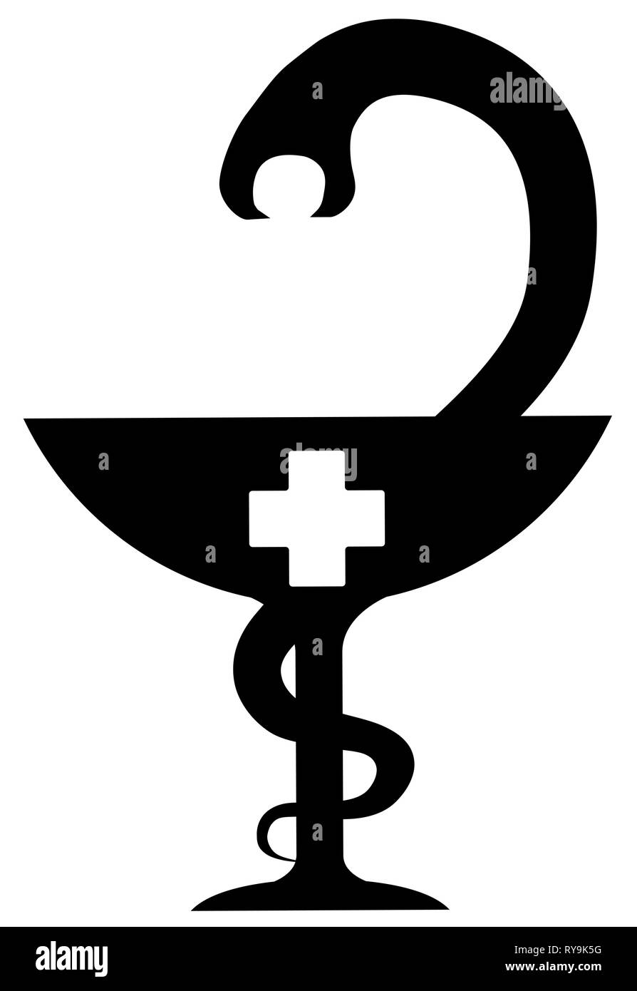 Medicine pharmacy snake chalice symbol black, vector illustration, vertical, isolated Stock Vector