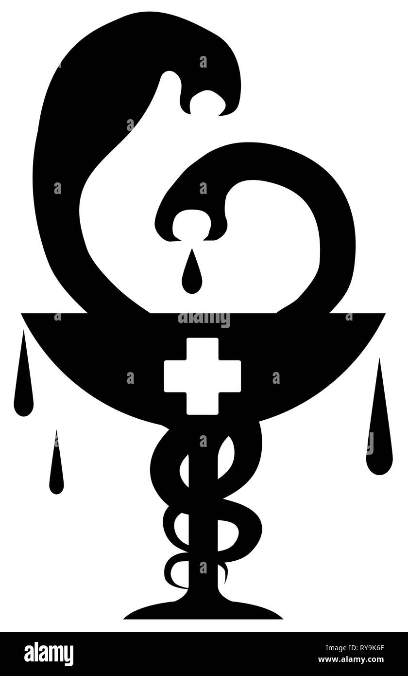 Medicine pharmacy snakes chalice symbol black, vector illustration, vertical, isolated Stock Vector