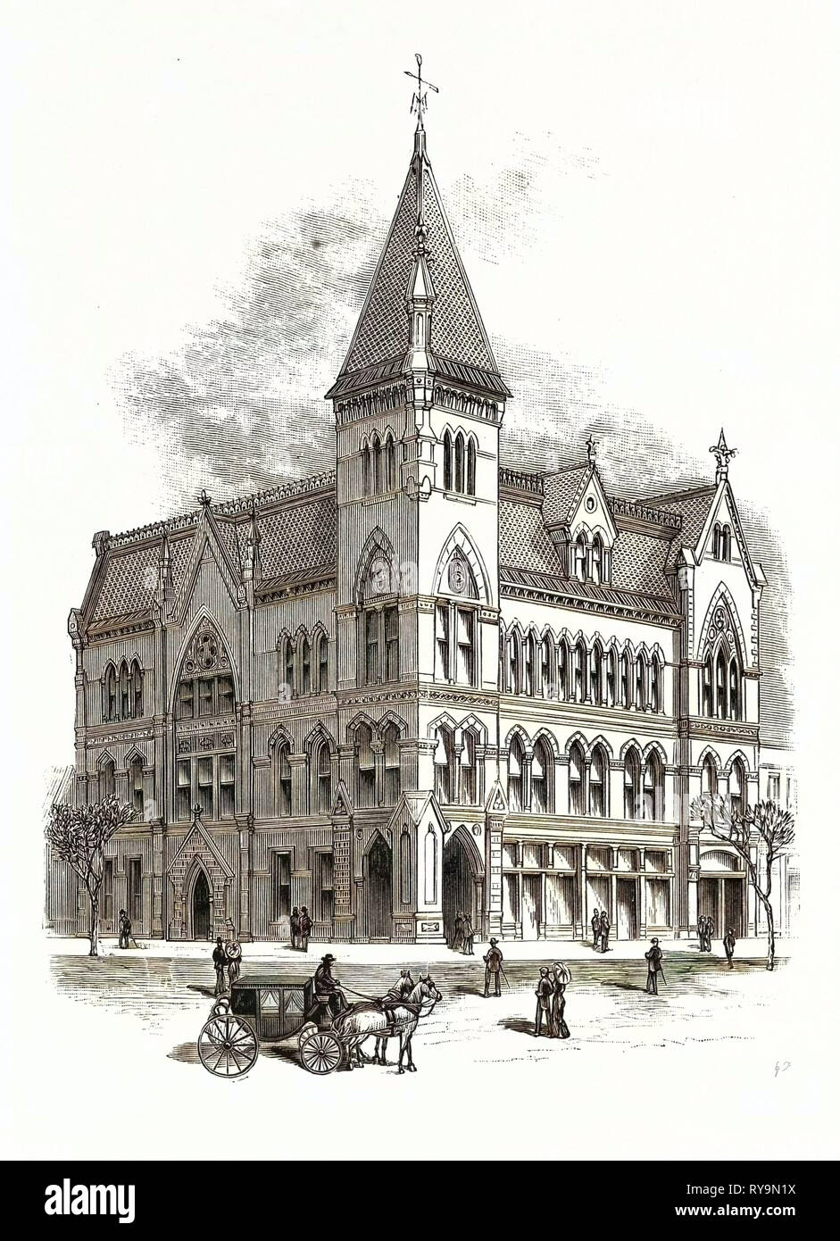 Georgia: Memorial Hall of the Gate City Guard of Atlanta. U.S., Engraving 1880 1881 Stock Photo
