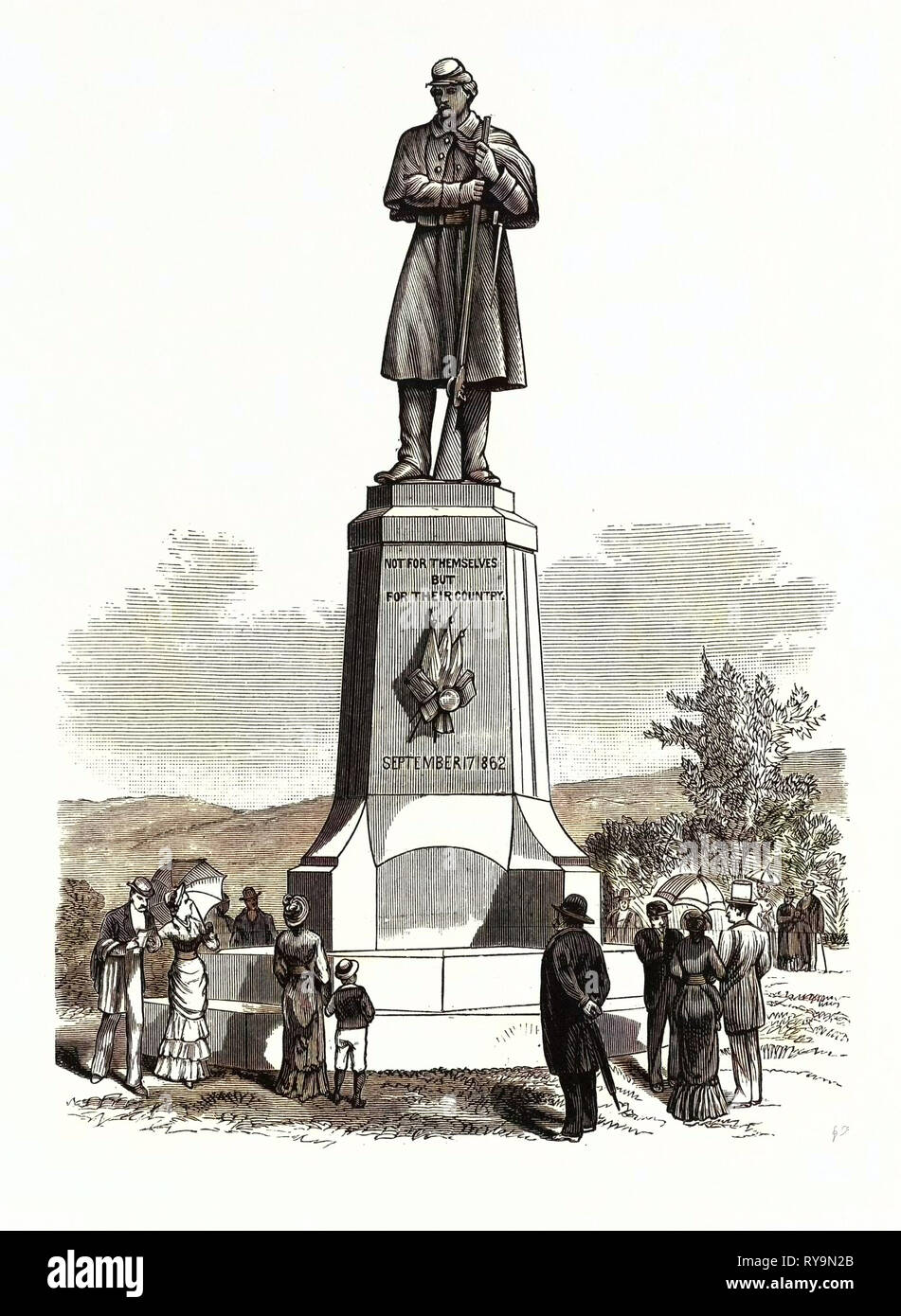 Maryland: The Monument at the National Cemetery, Antietam, Unvailed 17th September. U.S., Engraving 1880 1881 Stock Photo