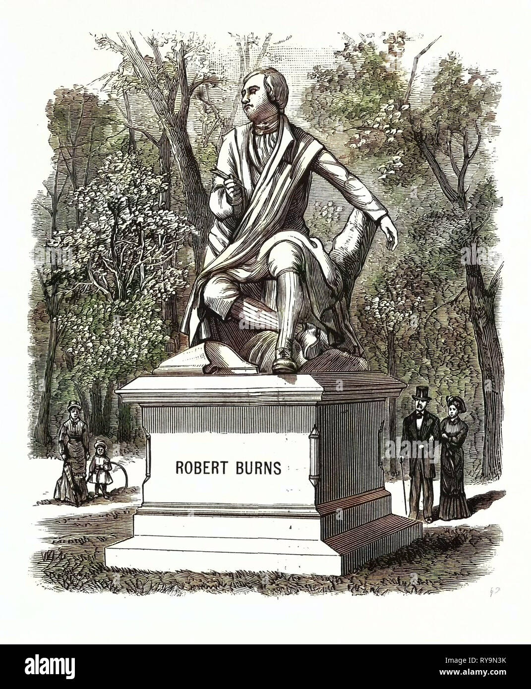 New York: Bronze Statue of Robert Burns, Unvailed in Central Park, October 2nd, U.S., Engraving 1880 1881 Stock Photo
