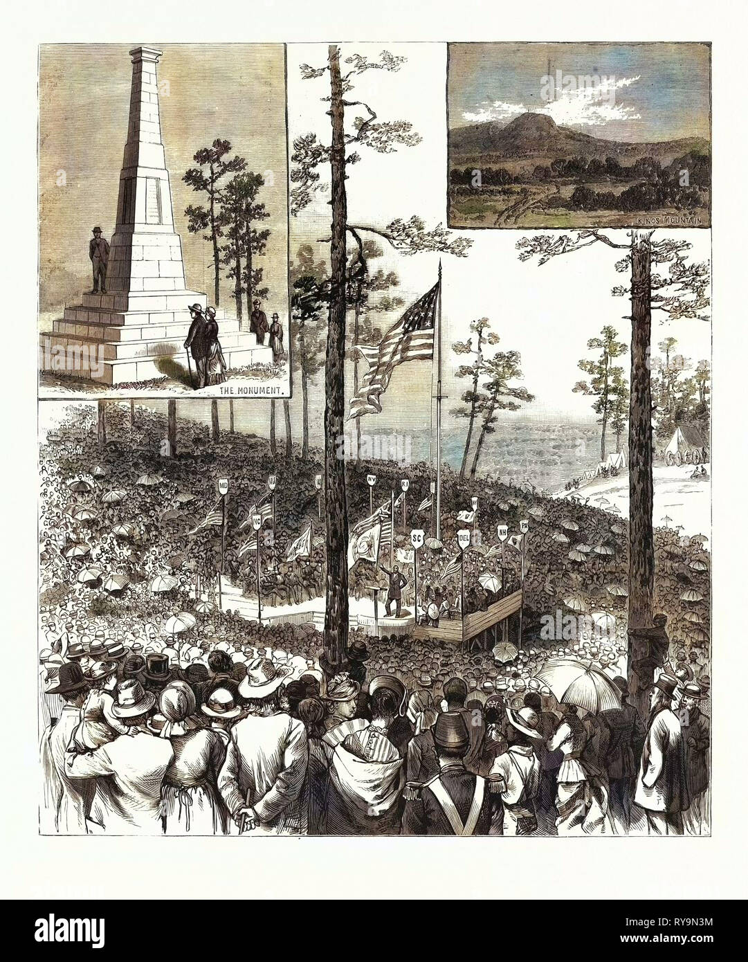 Centennial Celebration of the Battle of King's Mountain, October 7th: The Hon. John W. Daniel Delivering the Historical Oration. South Carolina. U.S., Engraving 1880 1881 Stock Photo