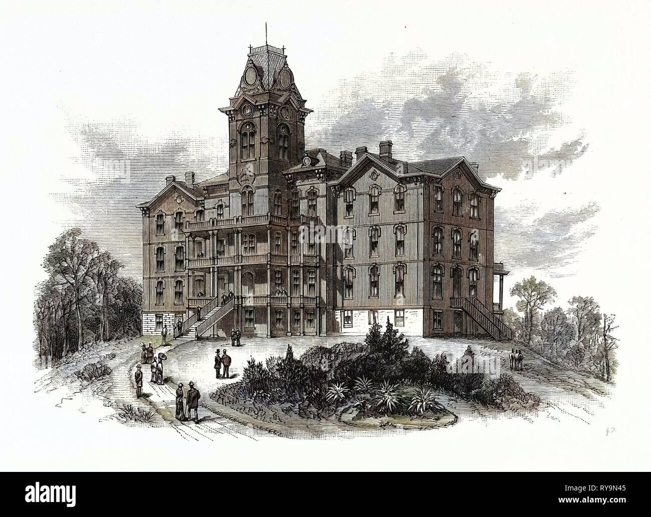 Georgia: New Building of the Clark University, the Colored College of the South, at Atlanta, U.S., Engraving 1880 1881 Stock Photo