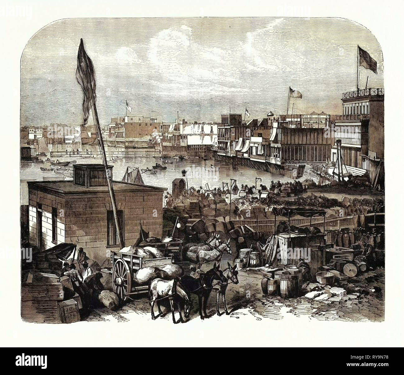 The South American War: View of the Inner Port of Callao, a Rendezvous for Fugitive Peruvians and Foreigners. Peru, Engraving 1880 1881 Stock Photo