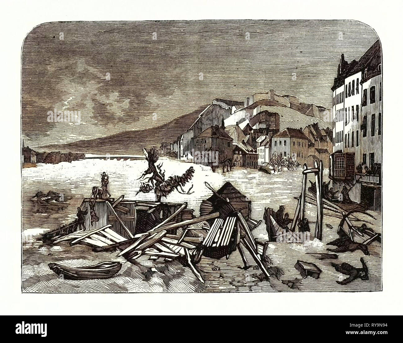 Belgium: The Recent Inundation at Namur and Liege, Engraving 1880 1881 Stock Photo