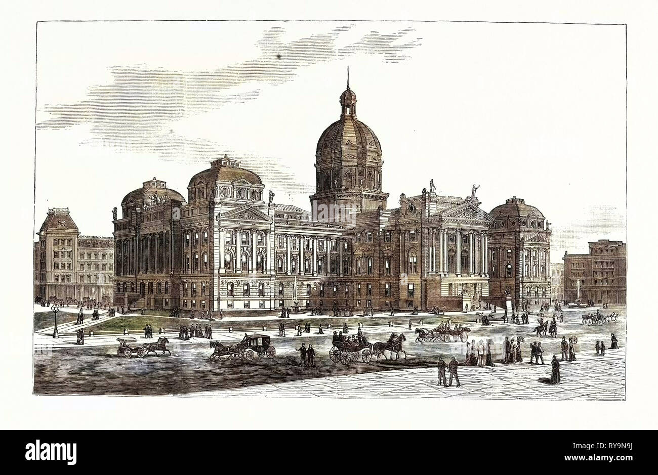 Indiana: The New State House at Indianapolis, Corner-Stone Laid. U.S., Engraving 1880 1881 Stock Photo
