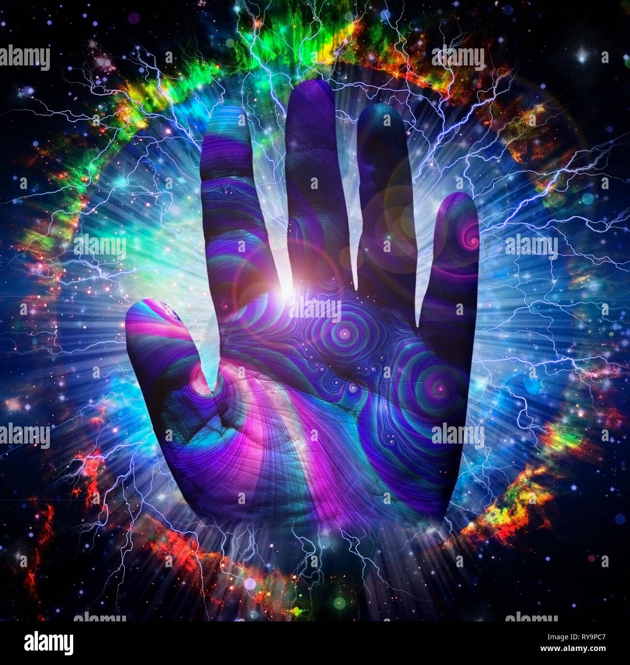 Vivid spiritual composition. Hand of God Stock Photo Alamy