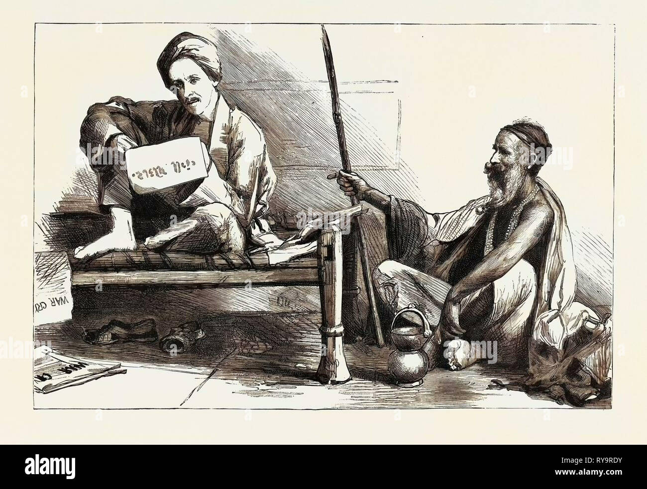 The Indian Fakir and His Modern Imitator Major Tucker, of the Salvation Army, Engraving 1884 Stock Photo