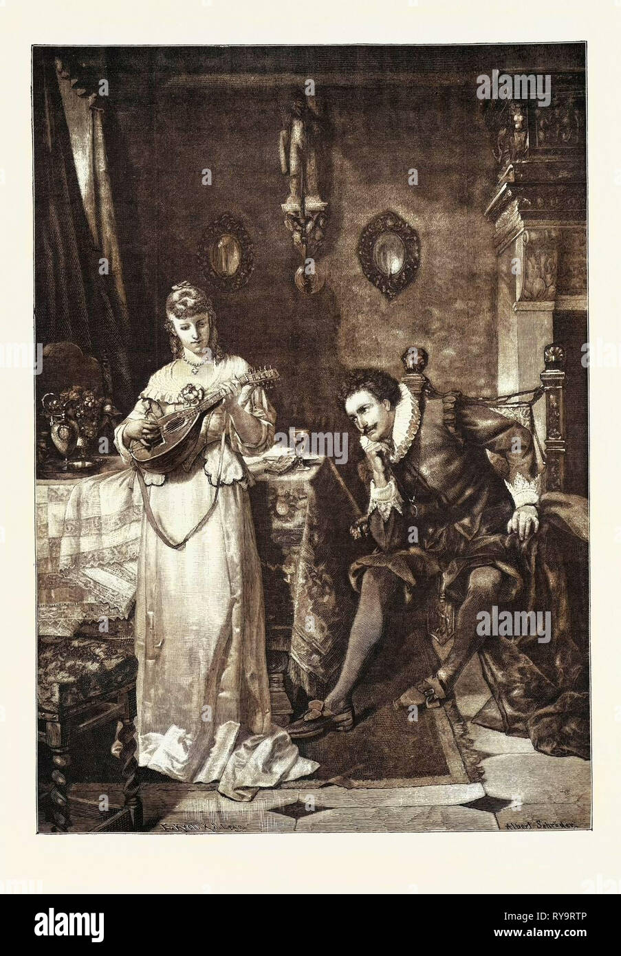 In the Hey-Days of Love, Engraving 1882 Stock Photo