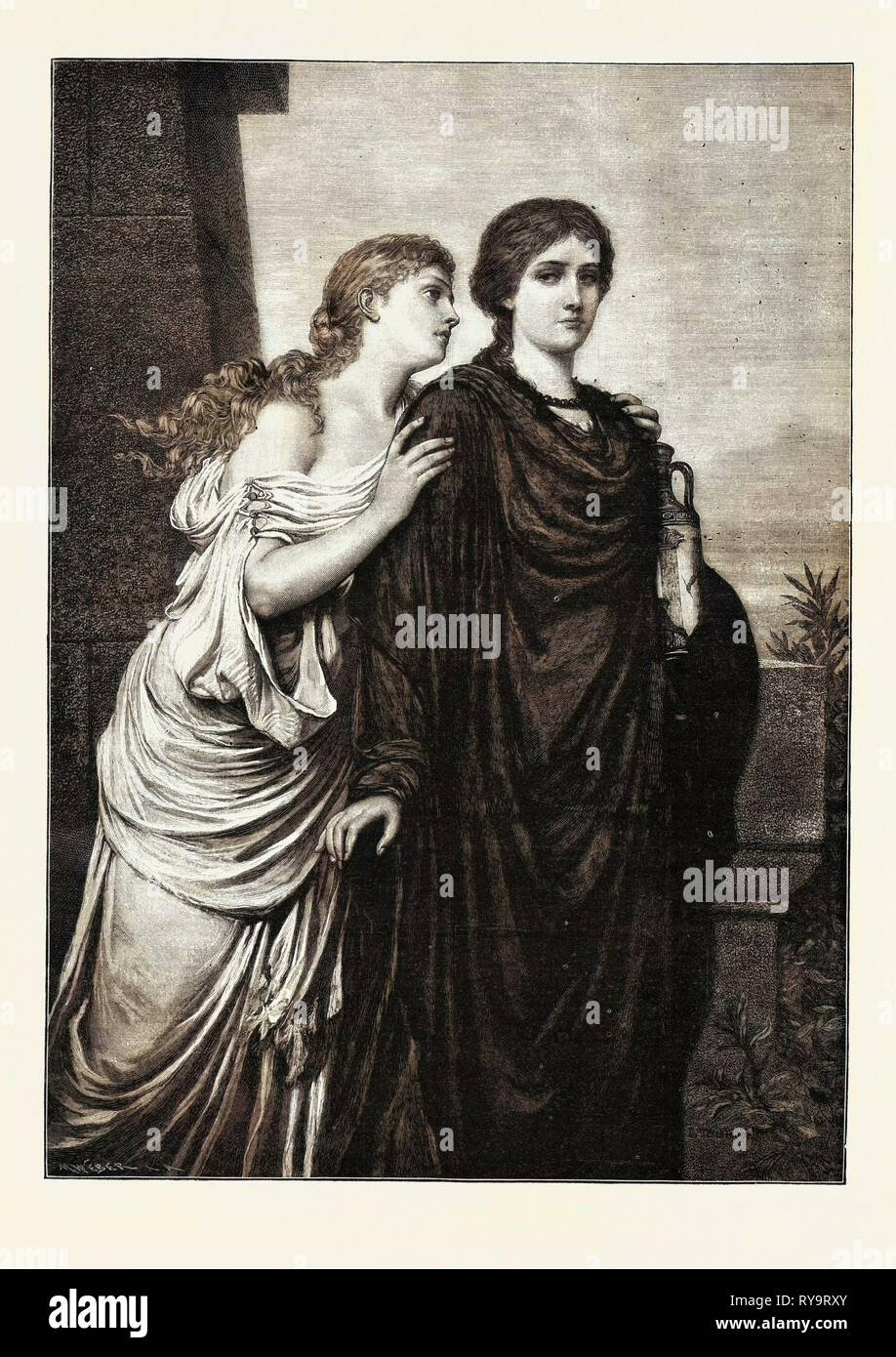 Classical Theme, Ladies, Woman, Engraving 1882 Stock Photo