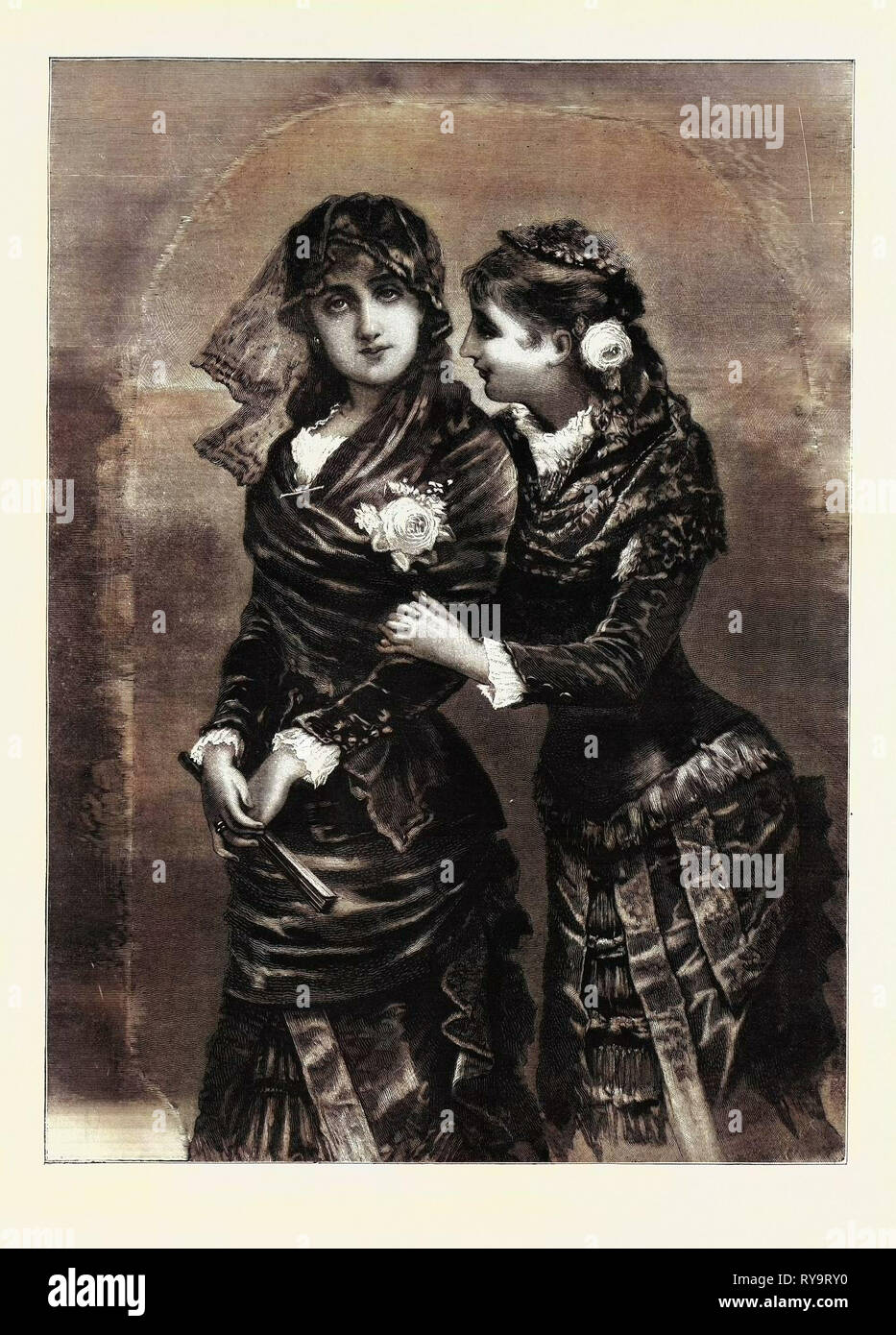 Modern, Ladies, Woman, Girl, Fashion, Engraving 1882 Stock Photo