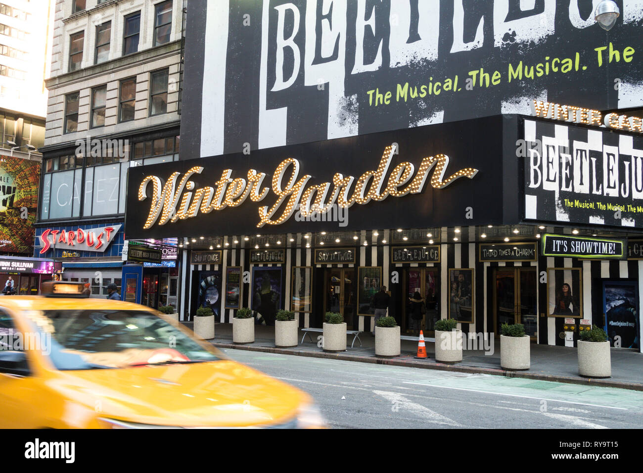 'Beetlejuice' Marquee at the Winter Garden Theatre on Broadway, New York City, USA Stock Photo