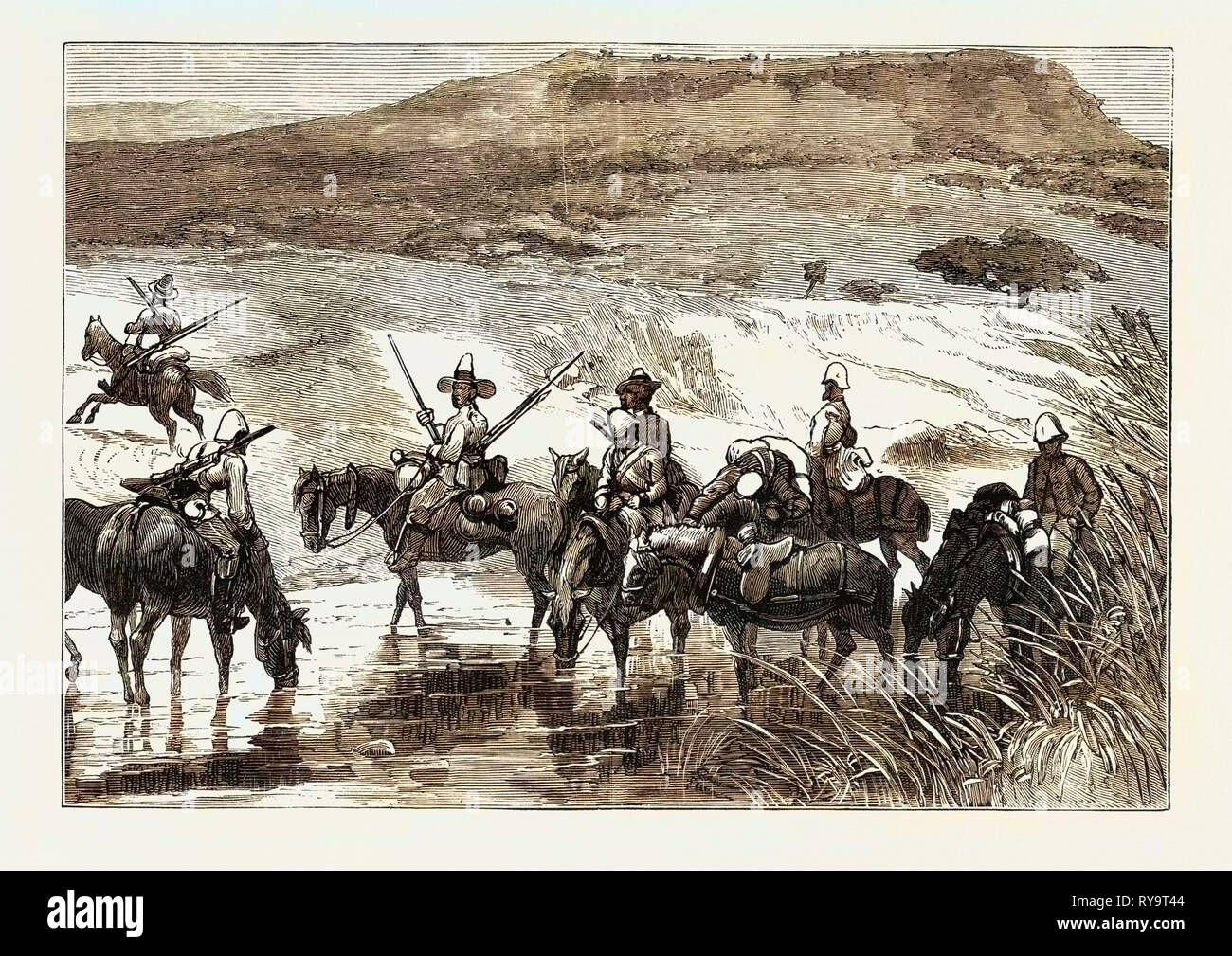 Washbank Spruit, the Zulu War, Engraving 1879 Stock Photo