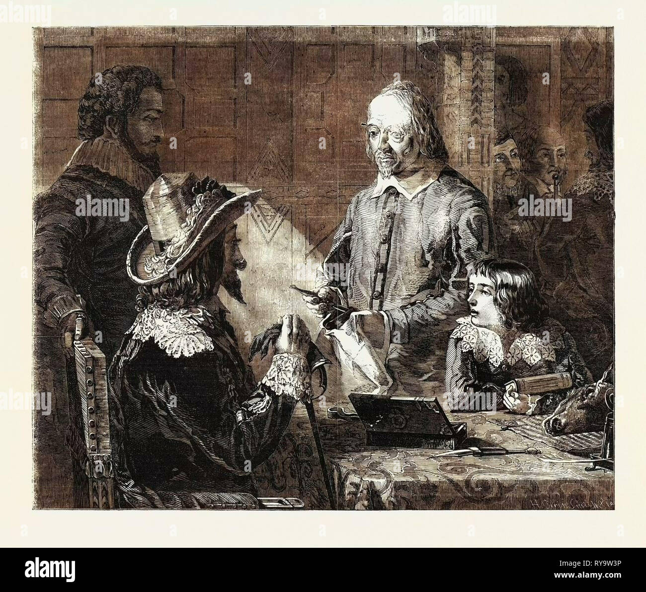 Fine Arts, 'Harvey Demonstrating to Charles I. His Theory of the Circulation of the Blood Stock Photo