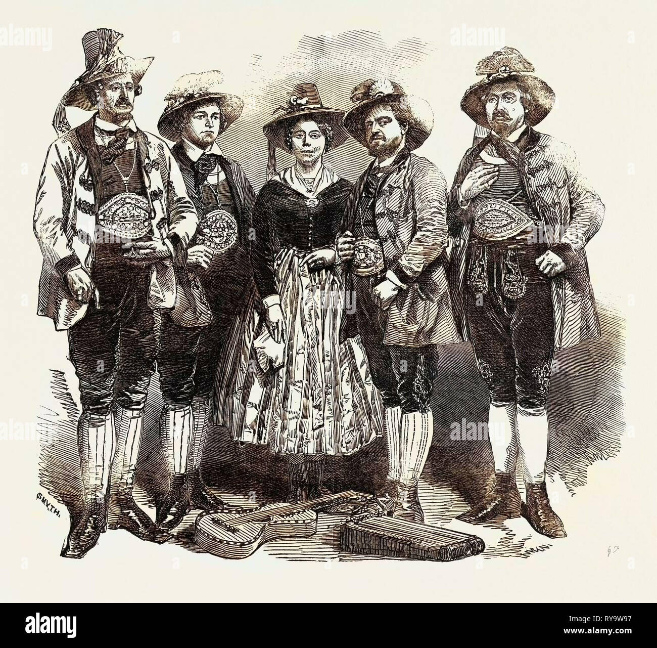 The Tyrolese Minstrels. Mdlle. Margreiter, Simon, Holans, Veit, Ludwig Rainer, and Kleir. They Performed at Windsor Castle and Frogmore House, in the Presence of Her Majesty Queen Victoria, Prince Albert, and the Duchess of Kent Stock Photo