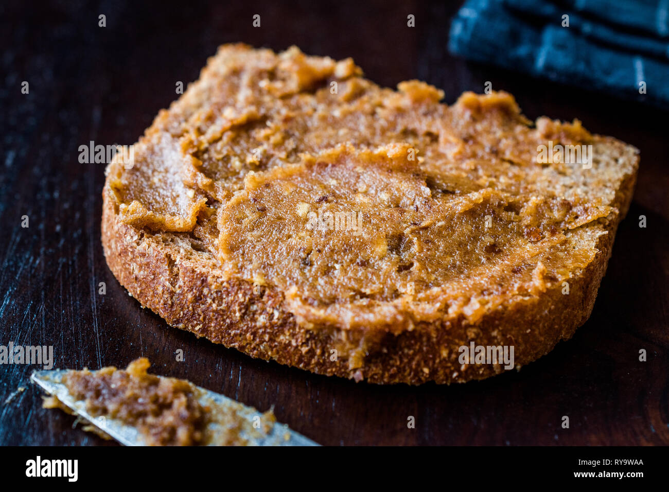 Organic Date Fruit Paste Dough with Bread. for Breakfast. Stock Photo