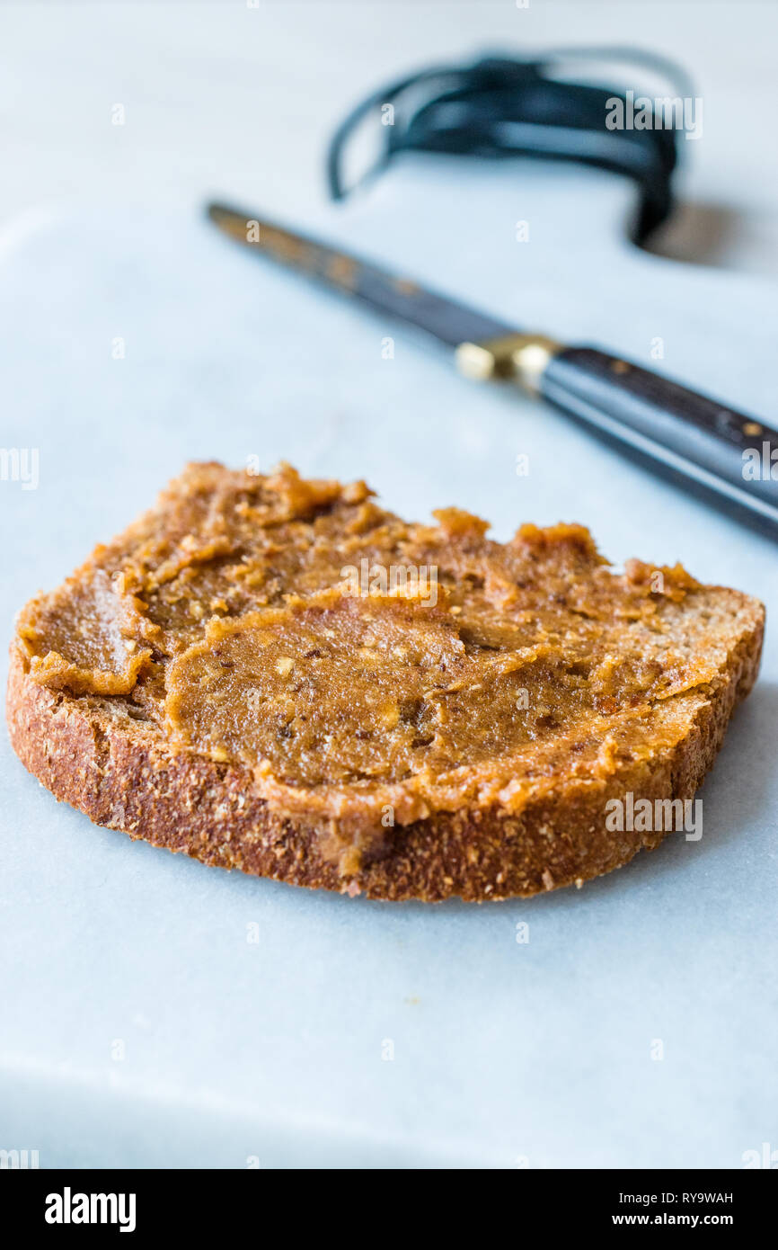 Organic Date Fruit Paste Dough with Bread. for Breakfast. Stock Photo