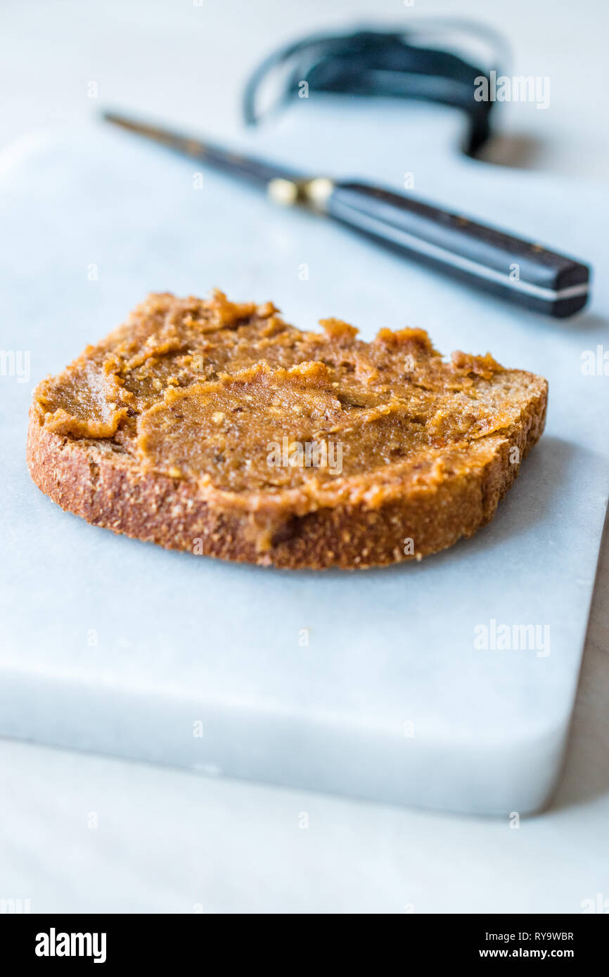 Organic Date Fruit Paste Dough with Bread. for Breakfast. Stock Photo