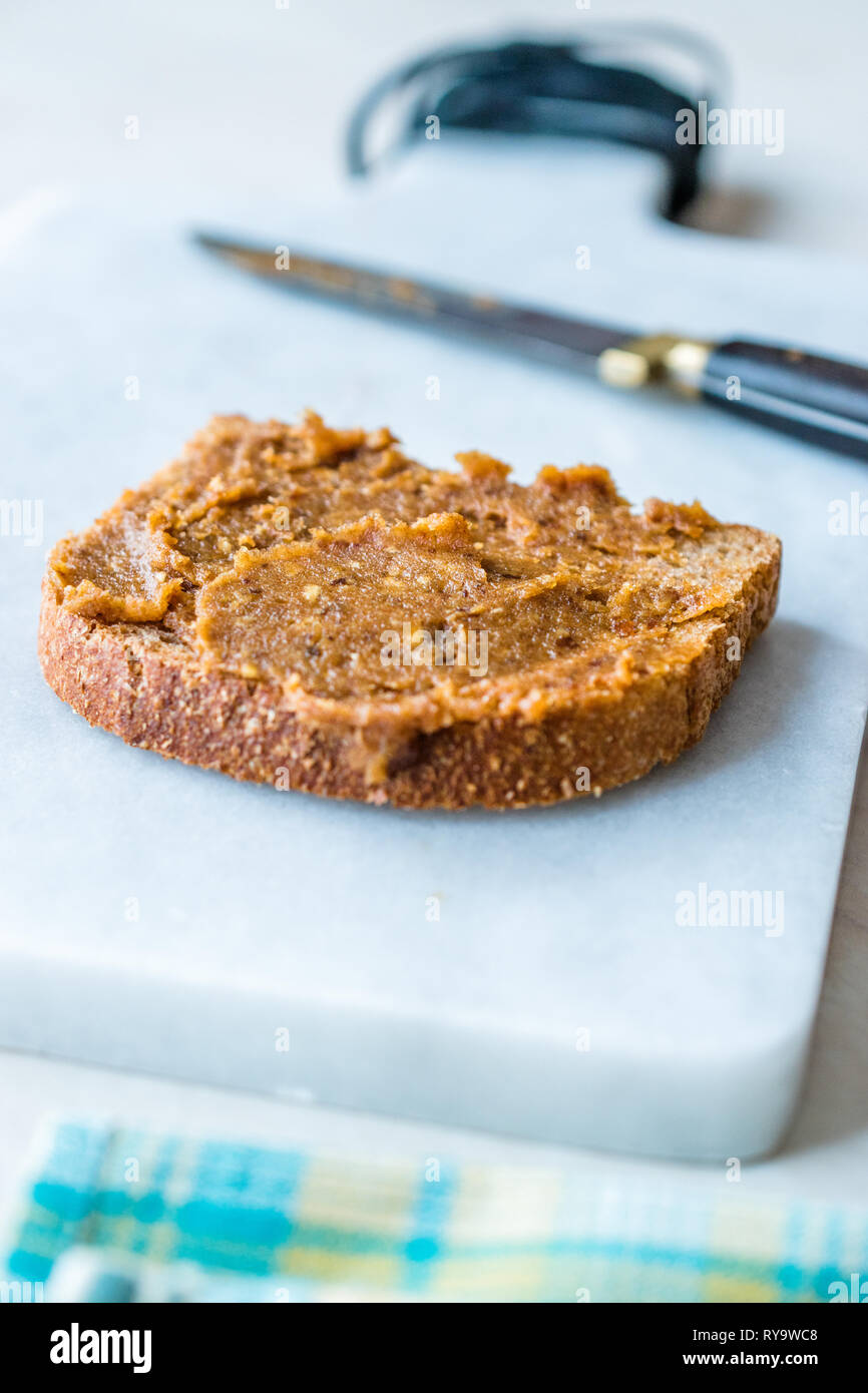 Organic Date Fruit Paste Dough with Bread. for Breakfast. Stock Photo