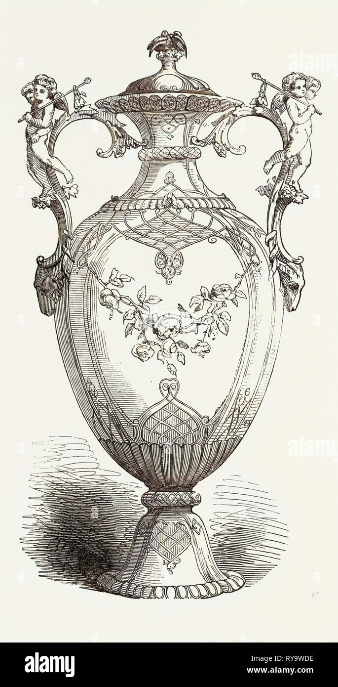The Great Exhibition: Vase, by Messrs. Minton and Co. The Handles in Electro-Silver Stock Photo