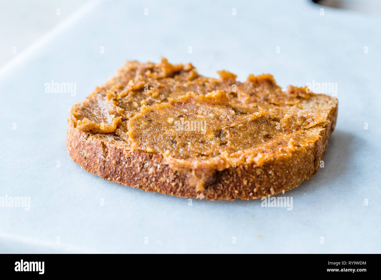 Organic Date Fruit Paste Dough with Bread. for Breakfast. Stock Photo