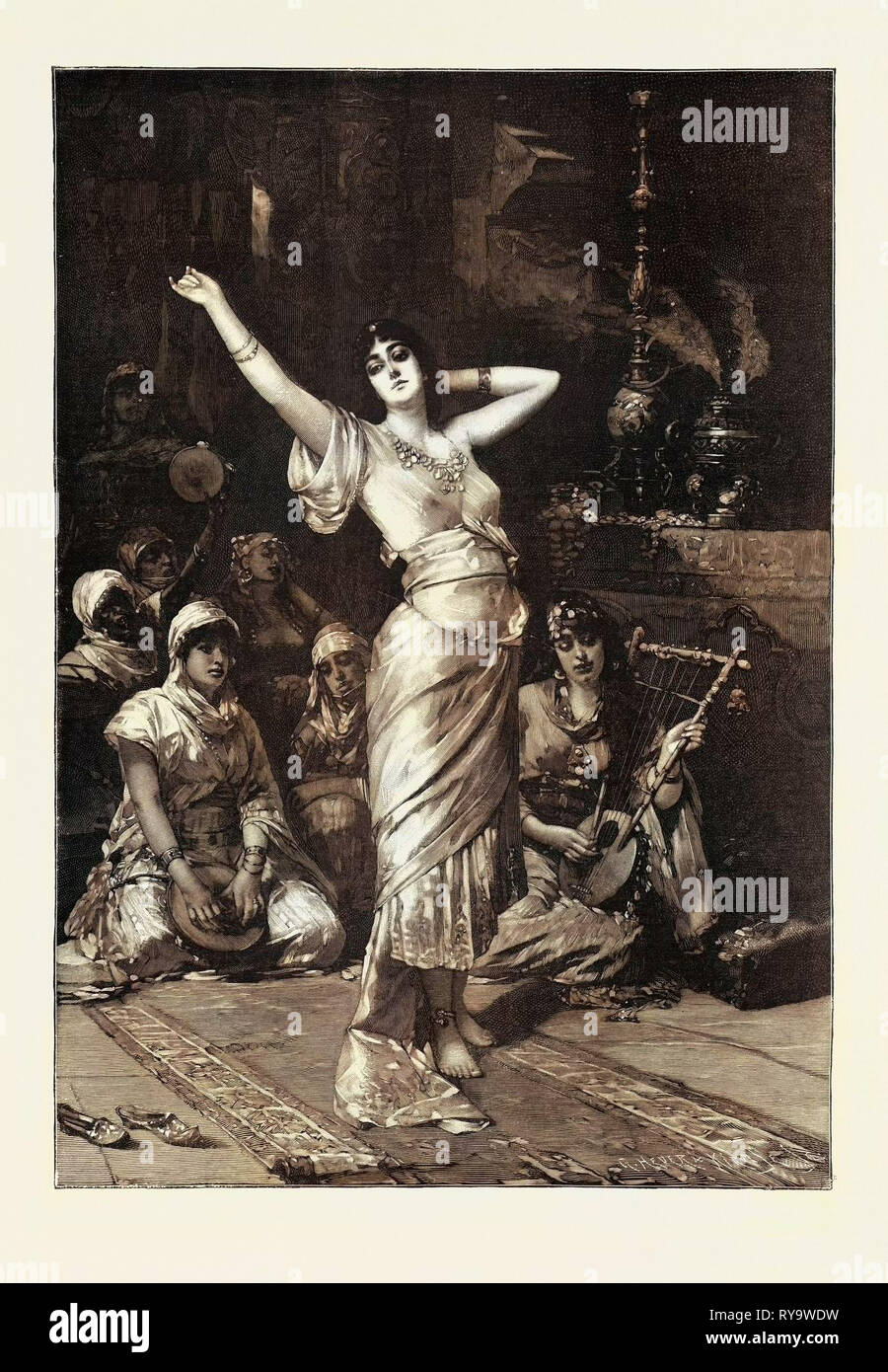 In the Seraglio, 1893 Engraving. Nathaniel Sichel, of Berlin, a graduate of the Berlin Academy and the Paris Academy. He was born at Mayence, and was first a lithographer. He is a favorite portrait painter in Germany Stock Photo