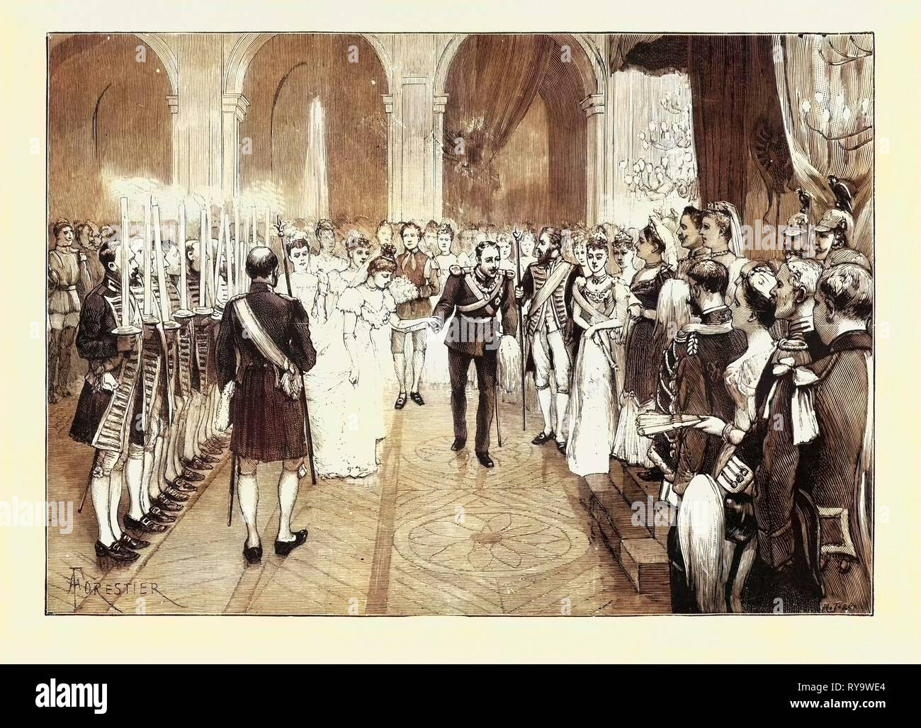 The Royal Marriage at Berlin, Germany: Torch-Dance at the Royal Palace, Prince Frederick Charles of Hesse and Princess Margaret of Prussia, 1893, 1893 Engraving Stock Photo