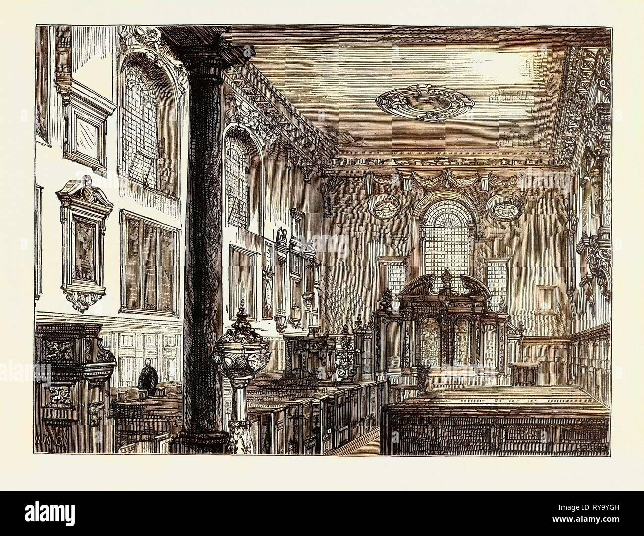 Interior of St. Olave's Old Jewry London Stock Photo