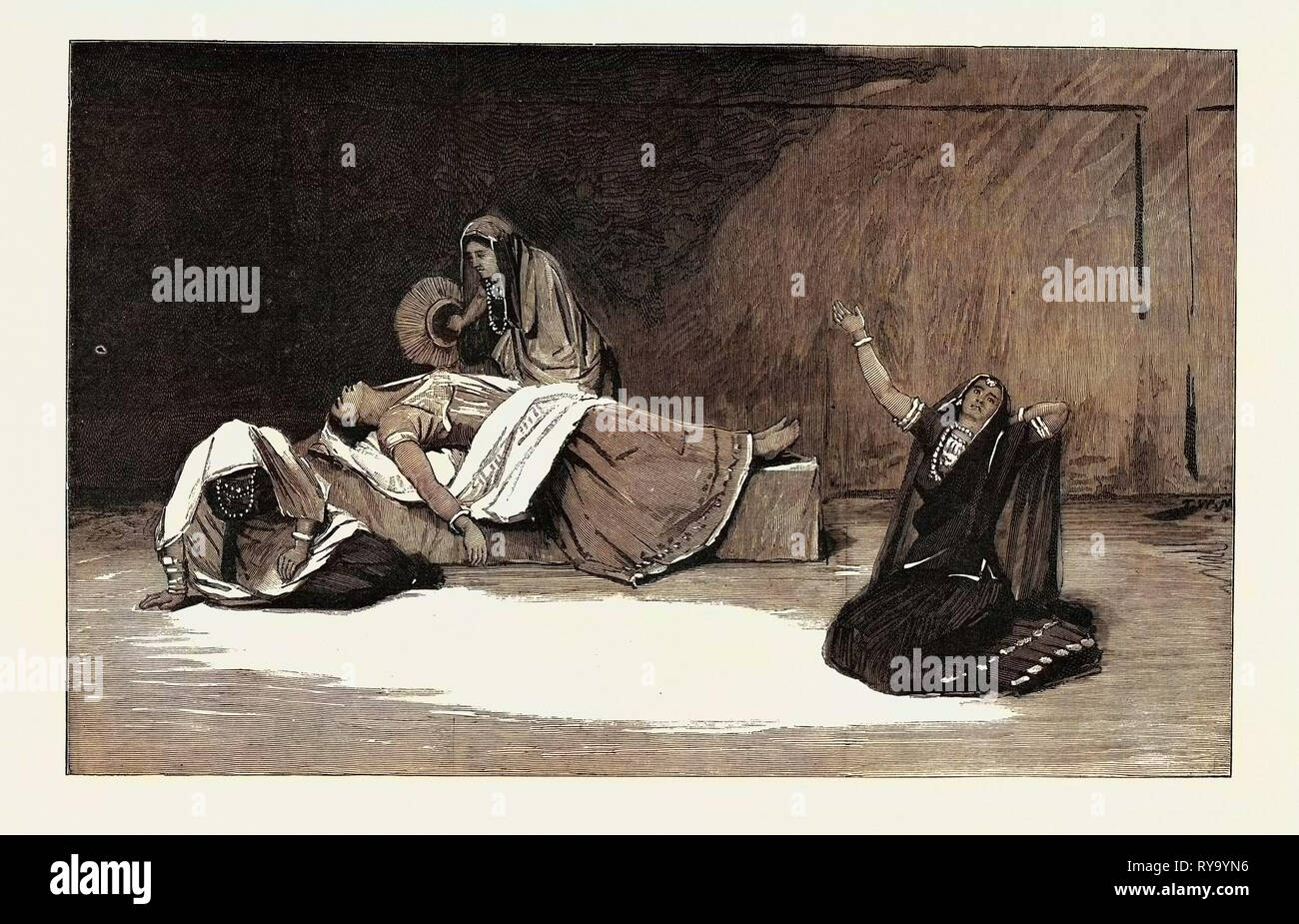 Indian Tableaux at the Prince's Hall Piccadilly in Aid of the Medical Missions to the Women of India. The Tableaux Illustrated the Life of an Indian Woman with Scenes from the Story of Savitri As Related in the Vedas: The Death of the Mother Stock Photo