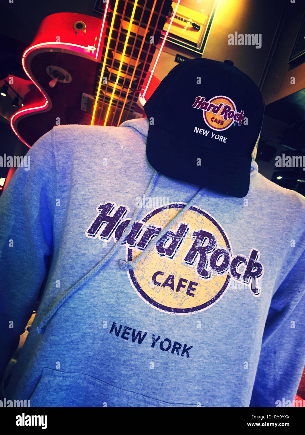 Souvenirs At The Hard Rock Cafe Gift Shop Times Square Nyc Usa Stock Photo Alamy
