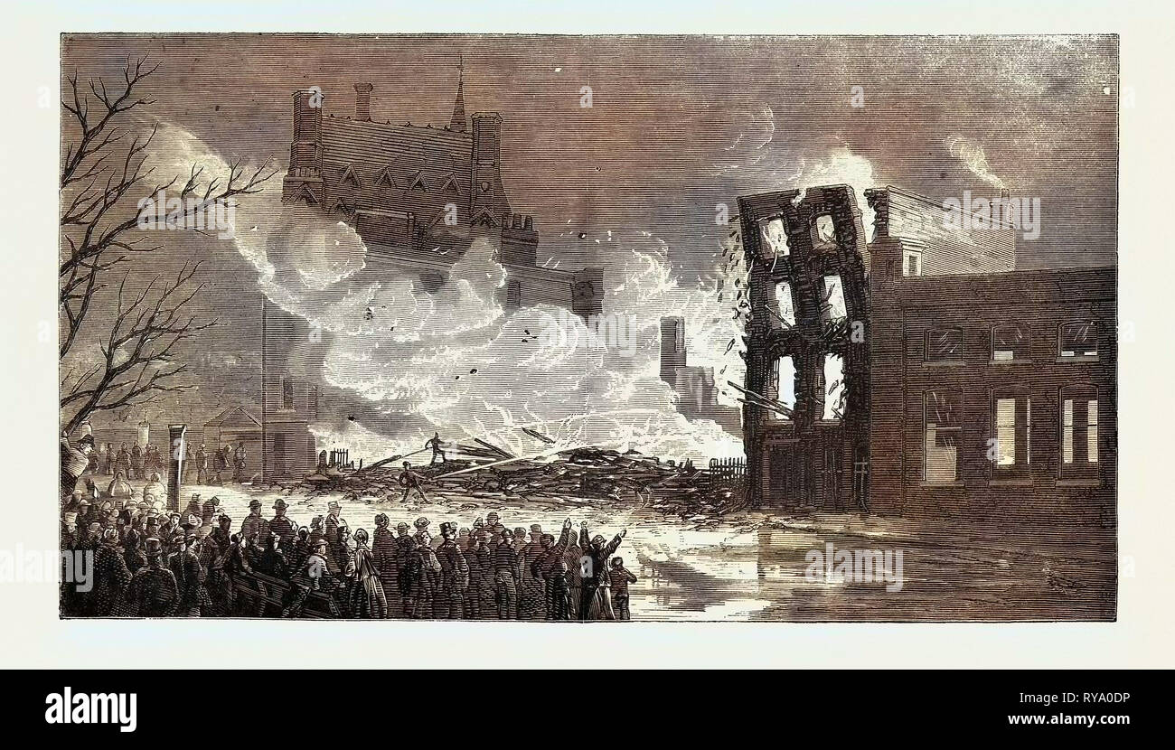 Scene of the Fire at the Old Star and Garter, London, 1870, UK Stock Photo