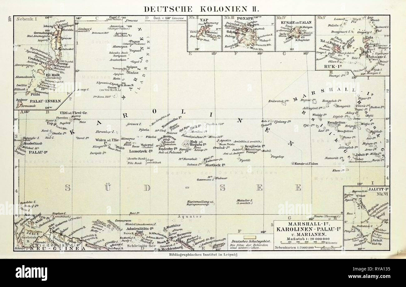 Map of German Colonies German New Guinea 1899 Stock Photo