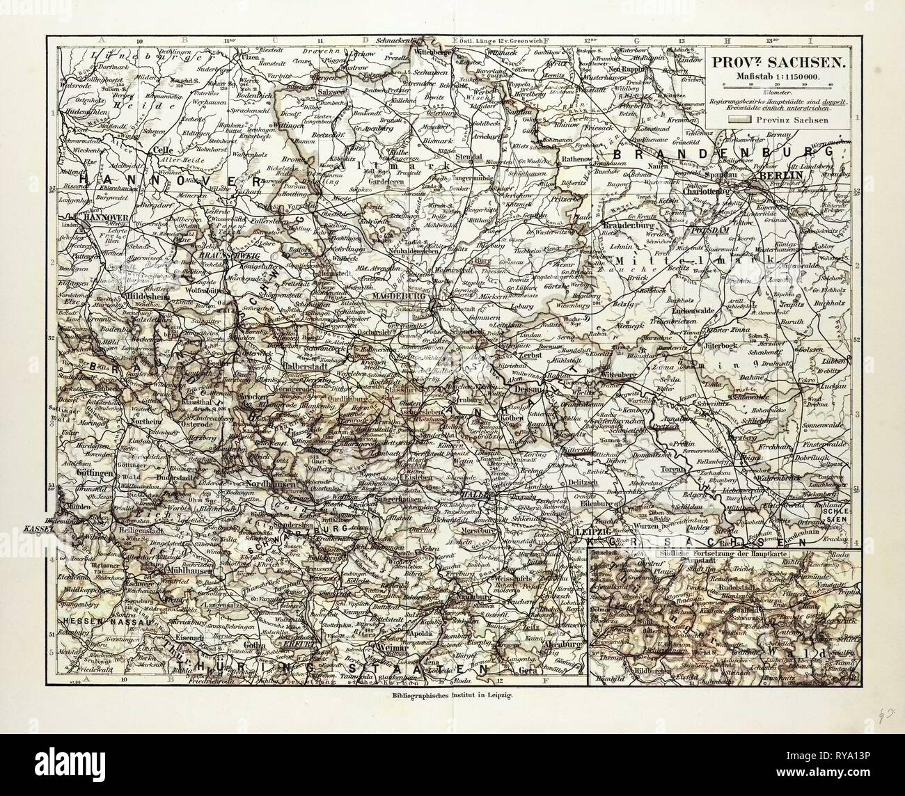 Map of Sachsen-Anhalt Sachsen Saxony Germany 1899 Stock Photo