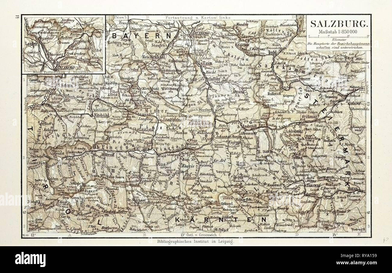 Map of Salzburg Austria 1899 Stock Photo - Alamy
