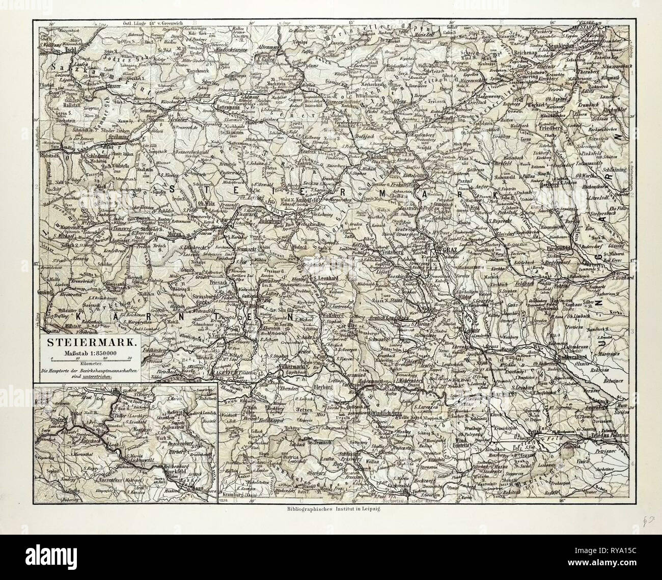 Map of Steiermark Austria 1899 Stock Photo - Alamy