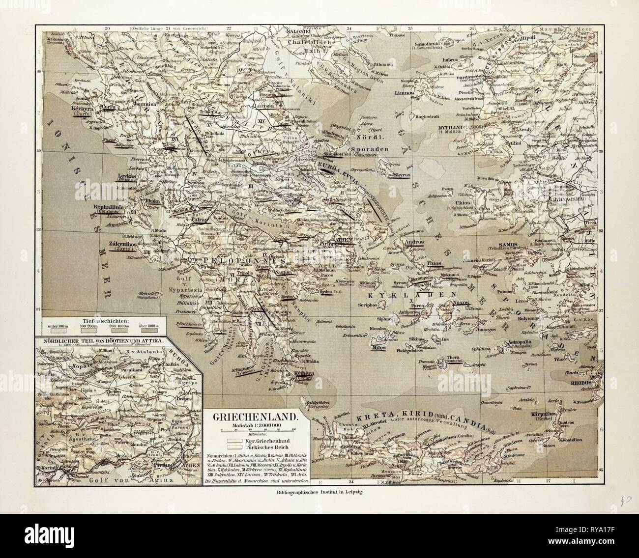 Map of Greece 1899 Stock Photo