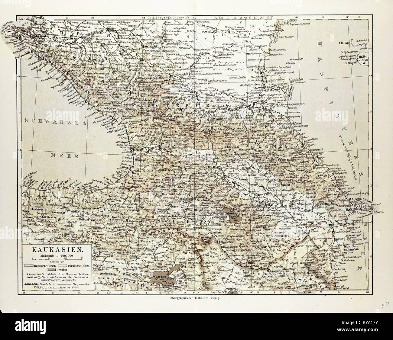 Map of Transcaucasia Georgia Azerbaijan Armenia 1899 Stock Photo